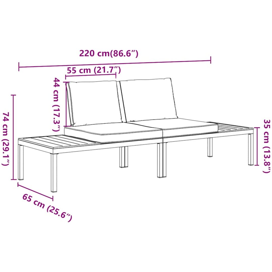 Trädgårdssoffa med dynor 2 delar svart aluminium vidaXL – bild 6