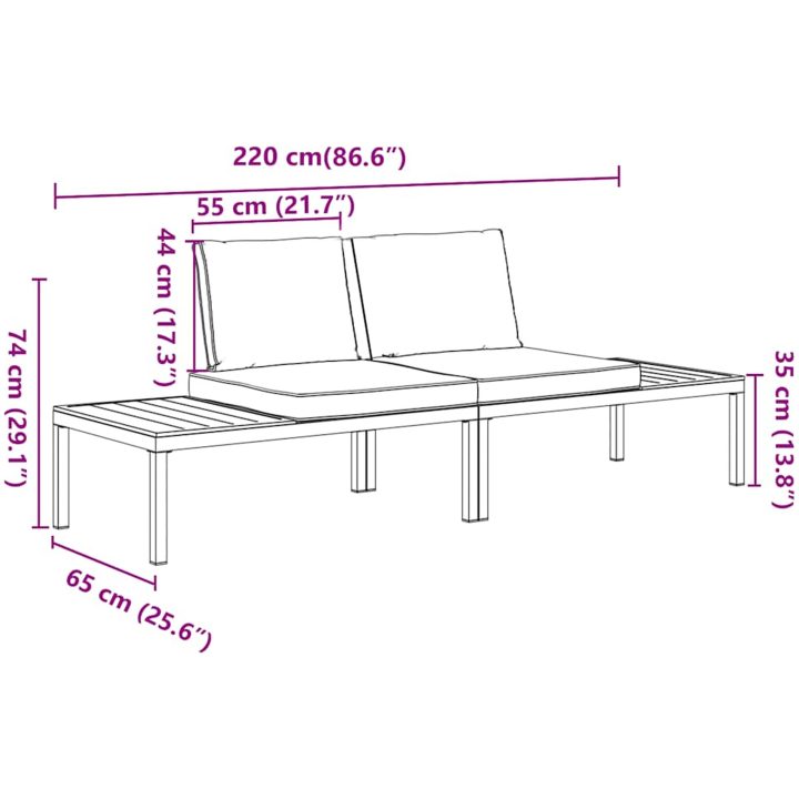 Trädgårdssoffa med dynor 2 delar svart aluminium vidaXL – bild 6