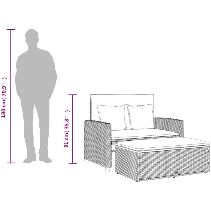 Trädgårdssoffa med dynor 2-sits grå konstrotting & akaciaträ vidaXL – bild 11