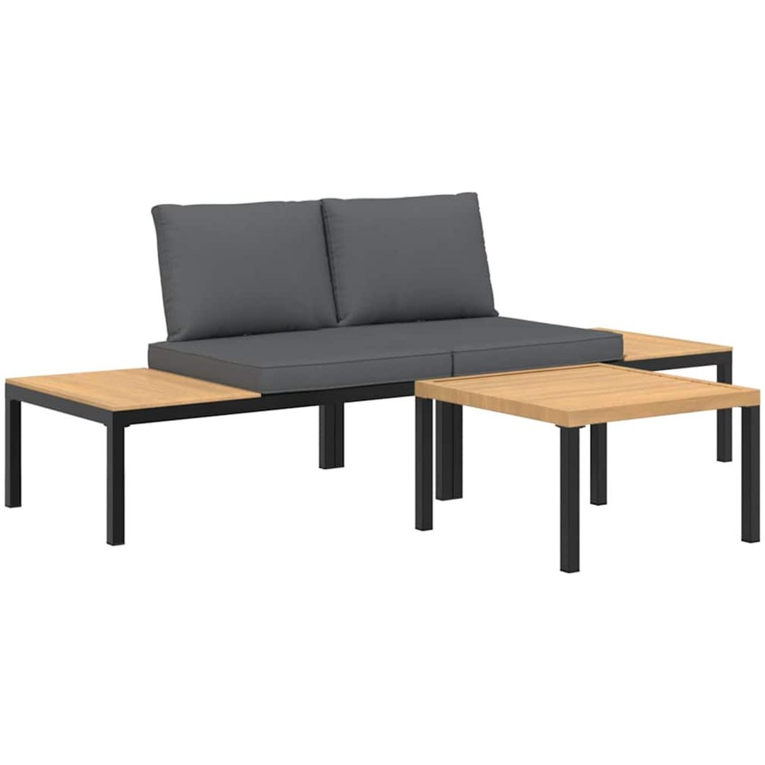 Trädgårdssoffa med dynor 3 delar svart aluminium vidaXL – bild 2