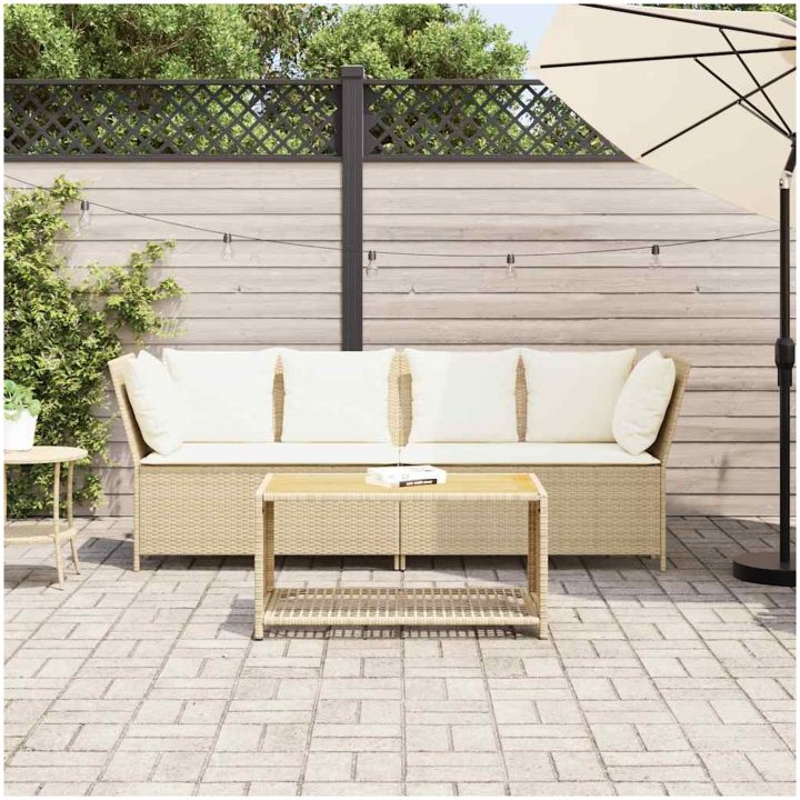 Trädgårdssoffa med dynor beige konstrotting vidaXL – bild 3