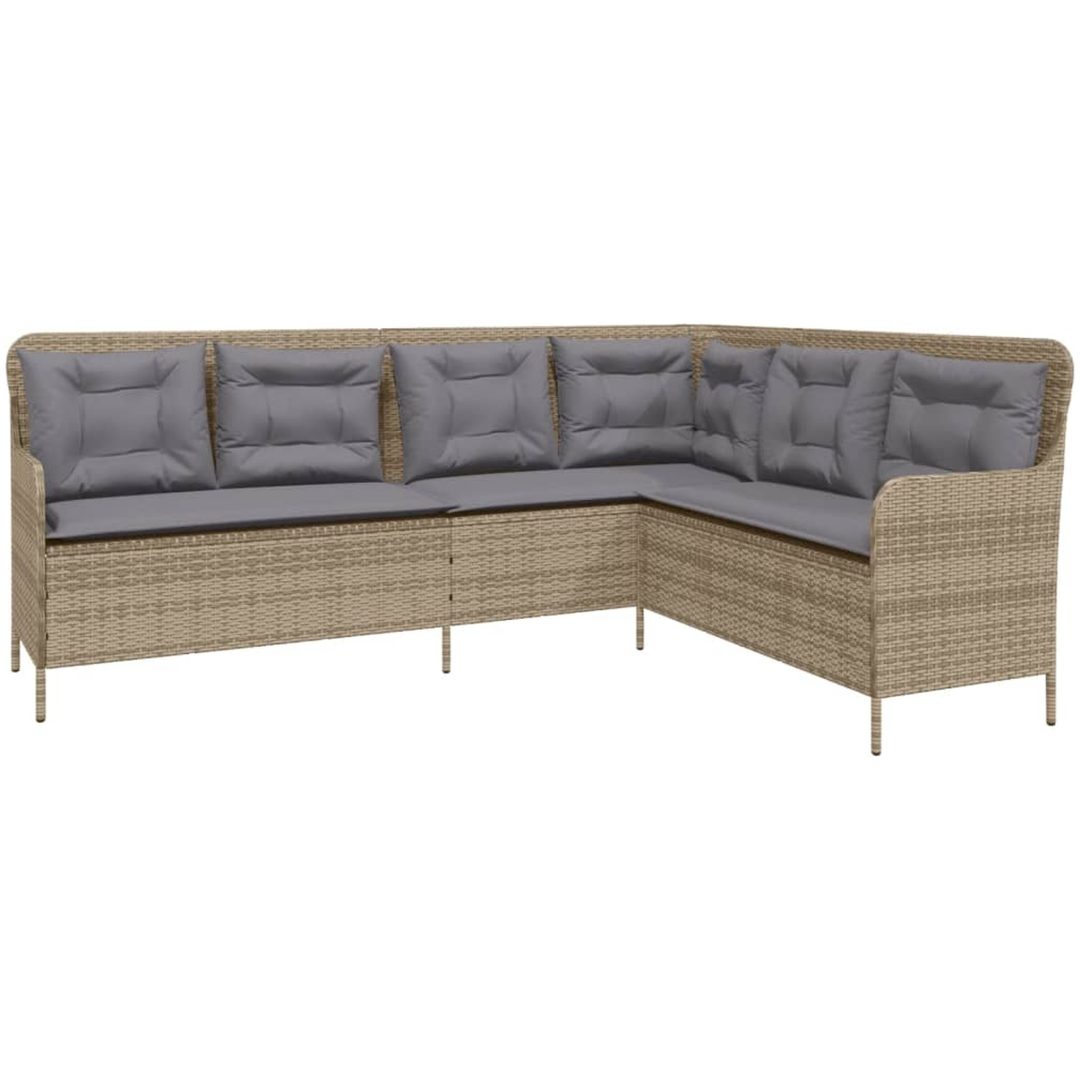Trädgårdssoffa med dynor L-formad beige konstrotting vidaXL – bild 2
