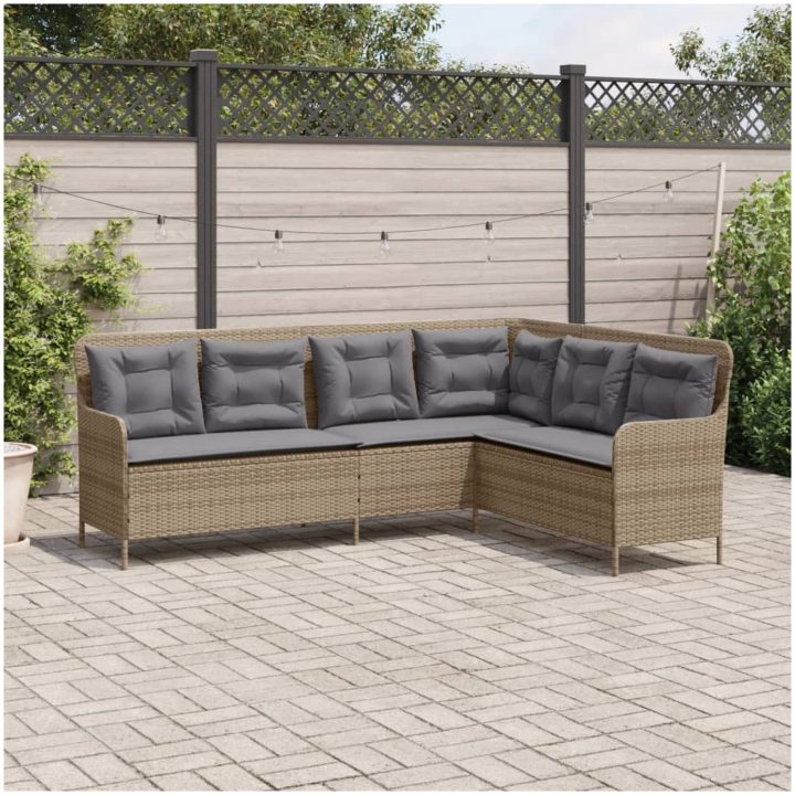 Trädgårdssoffa med dynor L-formad beige konstrotting vidaXL – bild 3