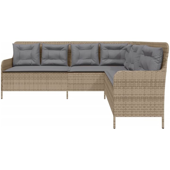 Trädgårdssoffa med dynor L-formad beige konstrotting vidaXL – bild 4