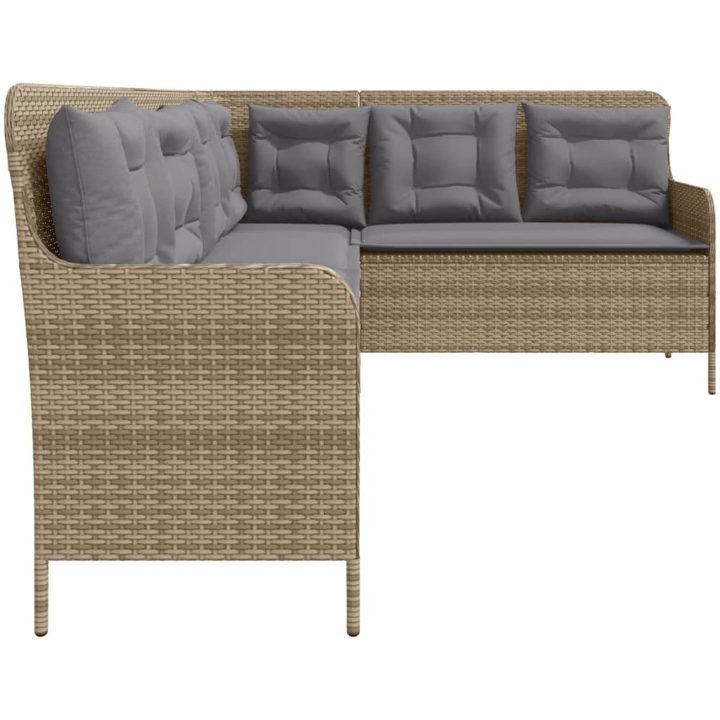 Trädgårdssoffa med dynor L-formad beige konstrotting vidaXL – bild 5