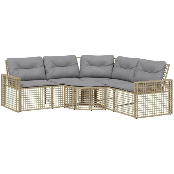 Trädgårdssoffa med dynor och pall L-formad beige konstrotting vidaXL – bild 2