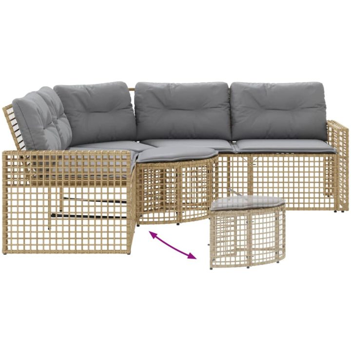 Trädgårdssoffa med dynor och pall L-formad beige konstrotting vidaXL – bild 5