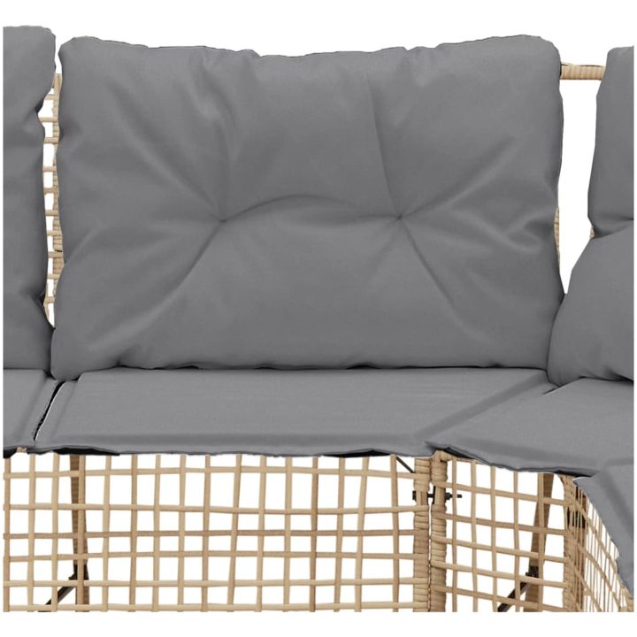 Trädgårdssoffa med dynor och pall L-formad beige konstrotting vidaXL – bild 6