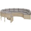 Trädgårdssoffa med dynor rund beige konstrotting vidaXL – miniatyr 2