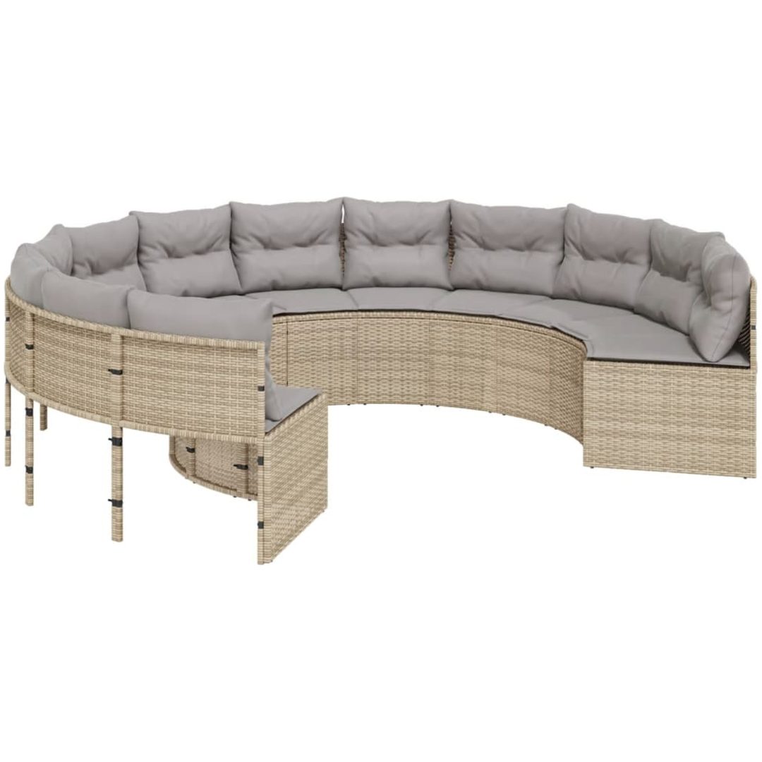 Trädgårdssoffa med dynor rund beige konstrotting vidaXL – bild 2
