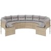 Trädgårdssoffa med dynor rund beige konstrotting vidaXL – miniatyr 3