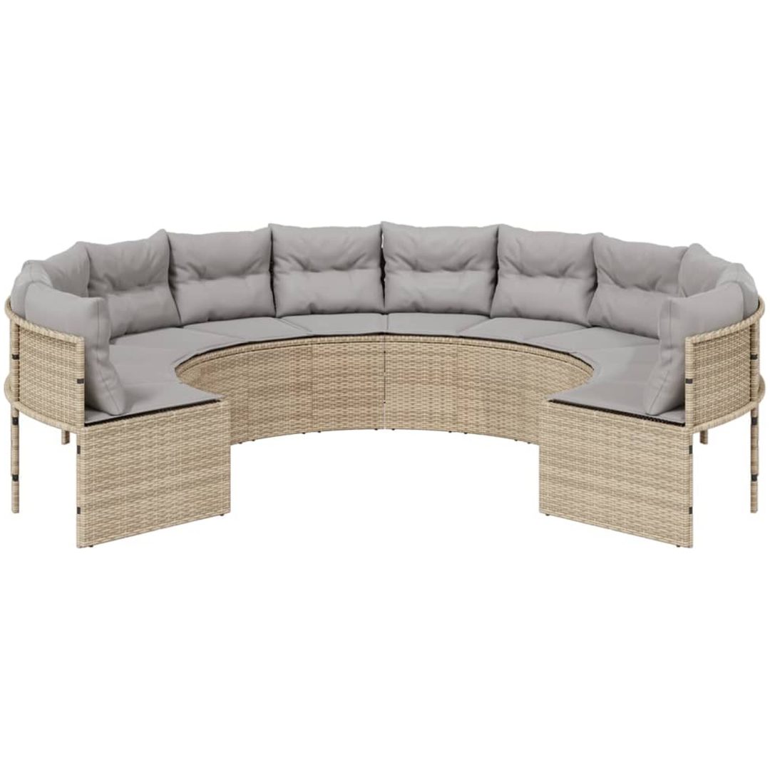 Trädgårdssoffa med dynor rund beige konstrotting vidaXL – bild 3