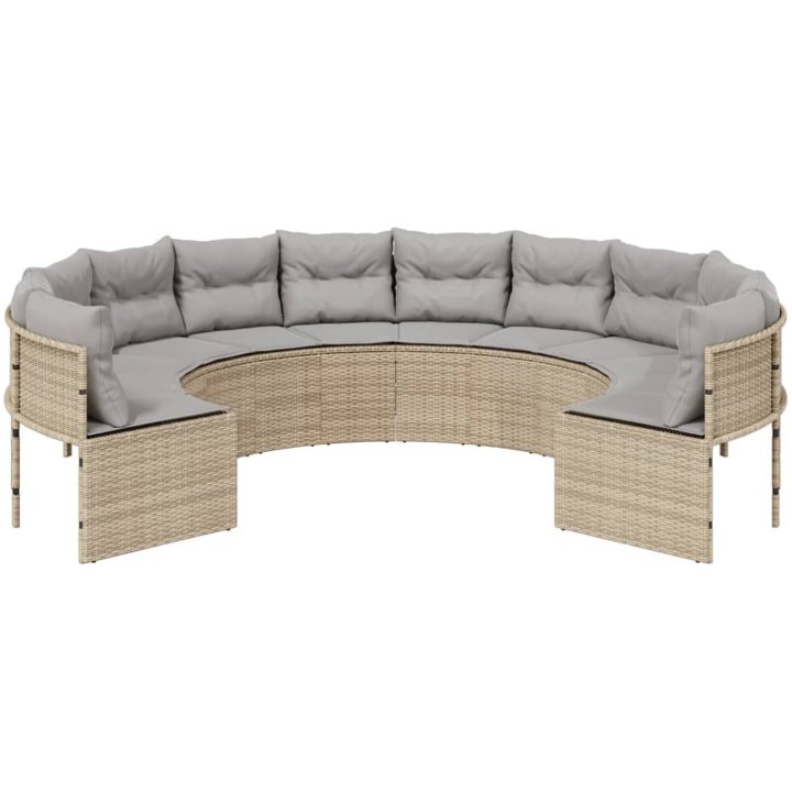 Trädgårdssoffa med dynor rund beige konstrotting vidaXL – bild 3