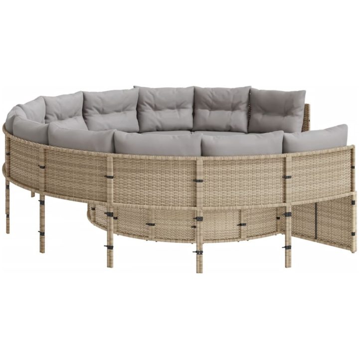 Trädgårdssoffa med dynor rund beige konstrotting vidaXL – bild 4