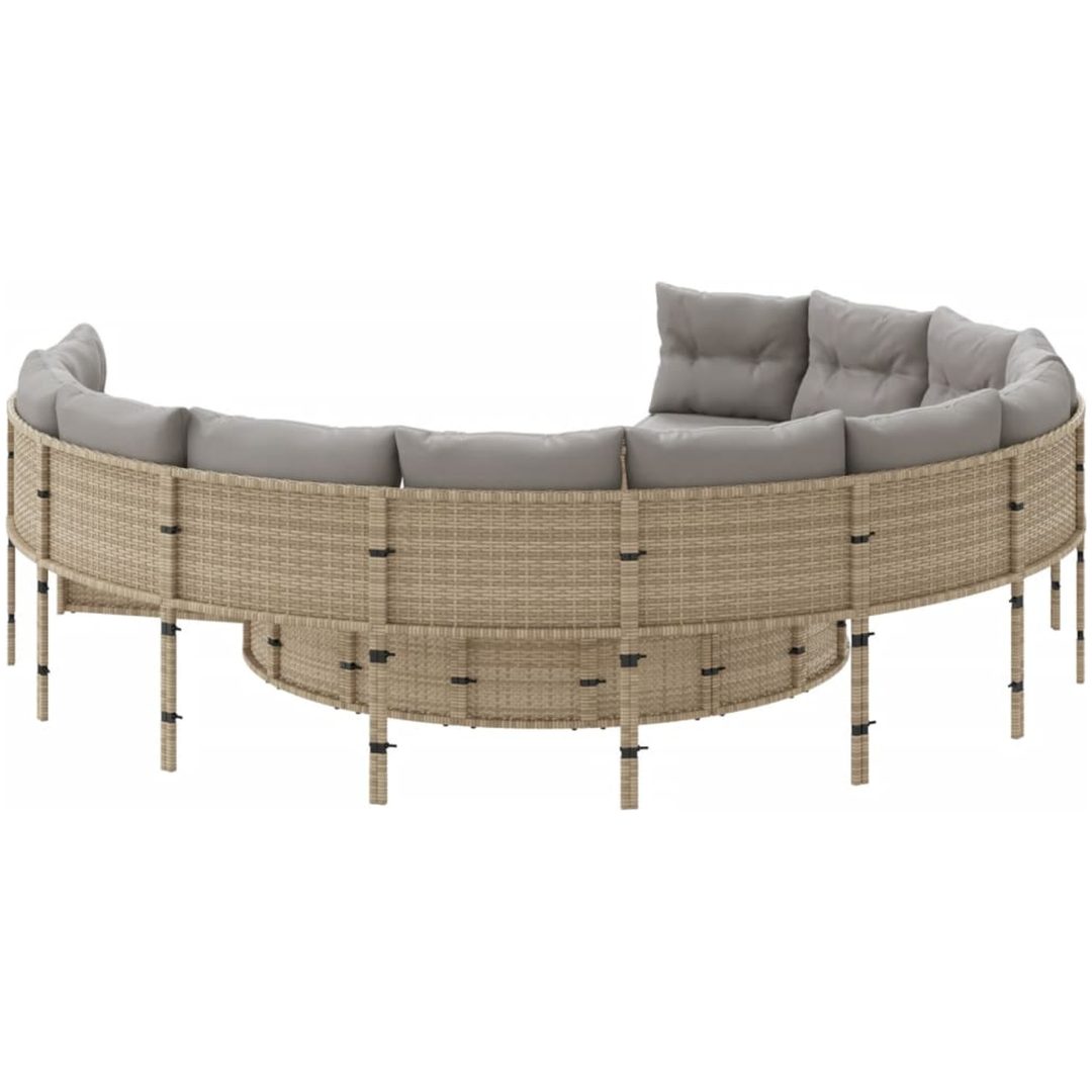 Trädgårdssoffa med dynor rund beige konstrotting vidaXL – bild 5