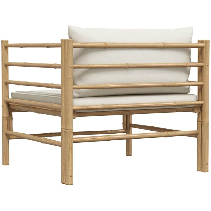 Trädgårdssoffa med gräddvita dynor bambu vidaXL – bild 5