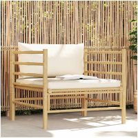 Trädgårdssoffa med gräddvita dynor bambu vidaXL
