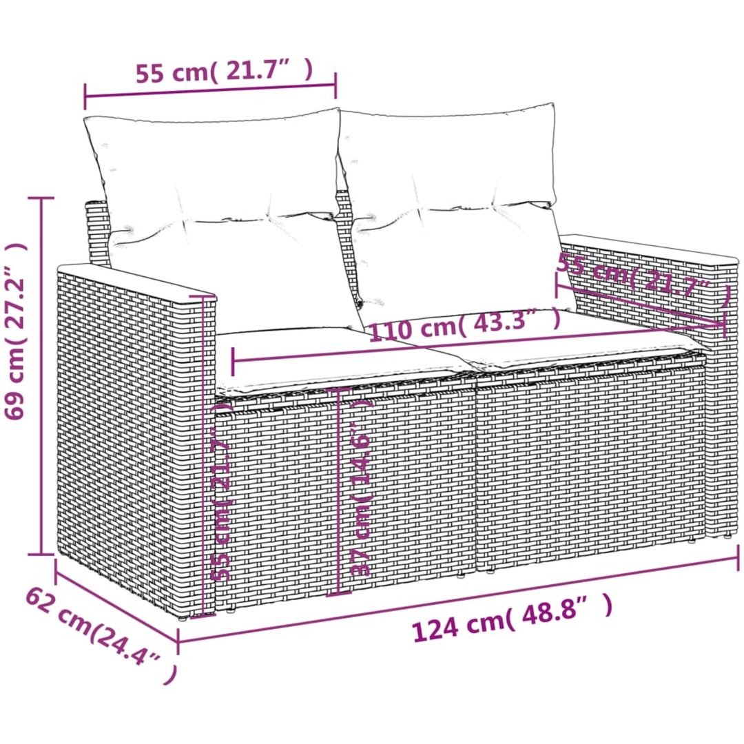 Trädgårdssoffa med kuddar 2-sits svart polyrotting vidaXL – bild 9