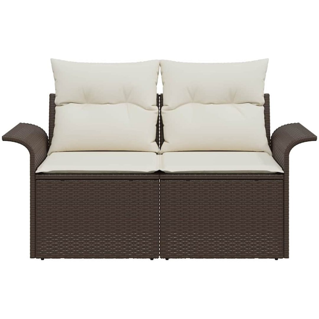 Trädgårdssoffa med Kuddar Brun Poly Rattan vidaXL 2 - Sits – bild 5