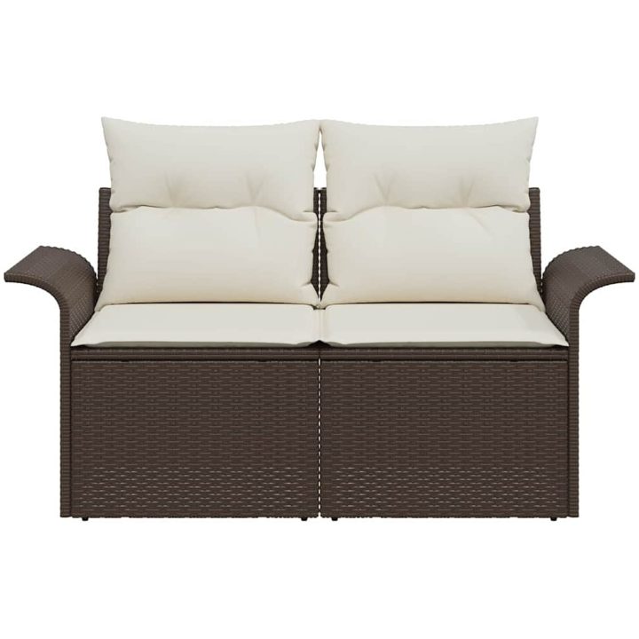 Trädgårdssoffa med Kuddar Brun Poly Rattan vidaXL 2 - Sits – bild 5