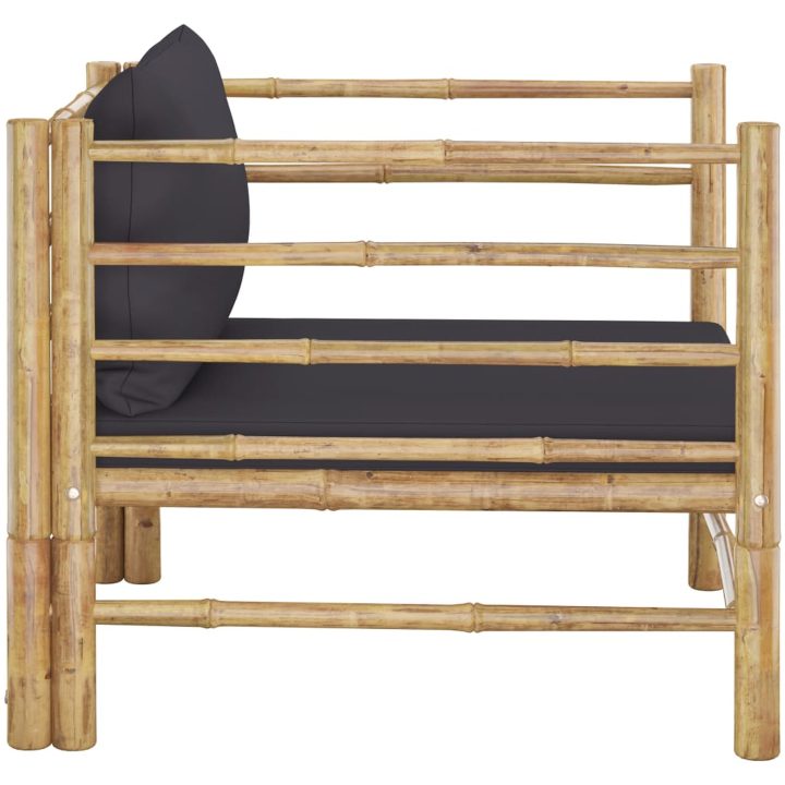 Trädgårdssoffa med mörkgråa dynor bambu vidaXL – bild 4