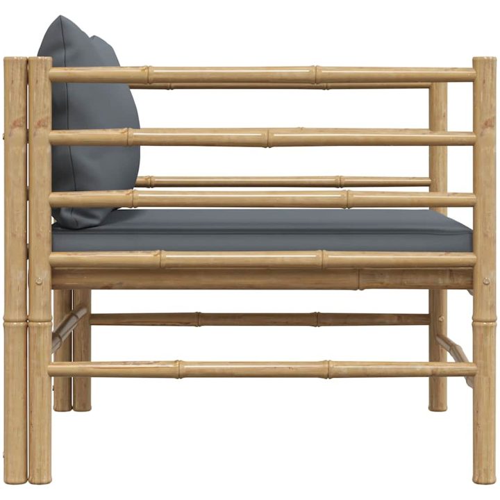 Trädgårdssoffa med mörkgråa dynor bambu vidaXL – bild 5