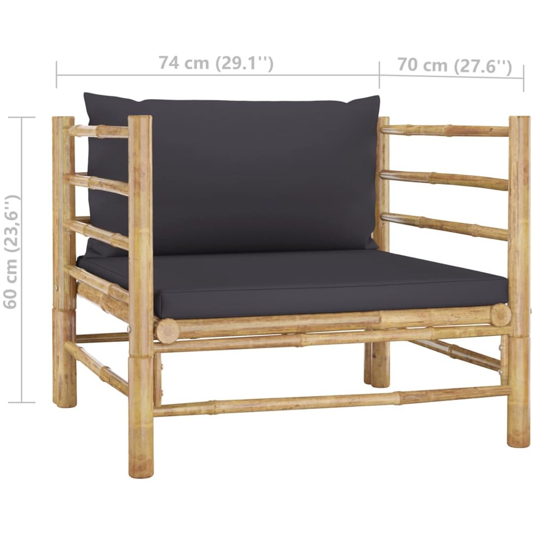 Trädgårdssoffa med mörkgråa dynor bambu vidaXL – bild 7