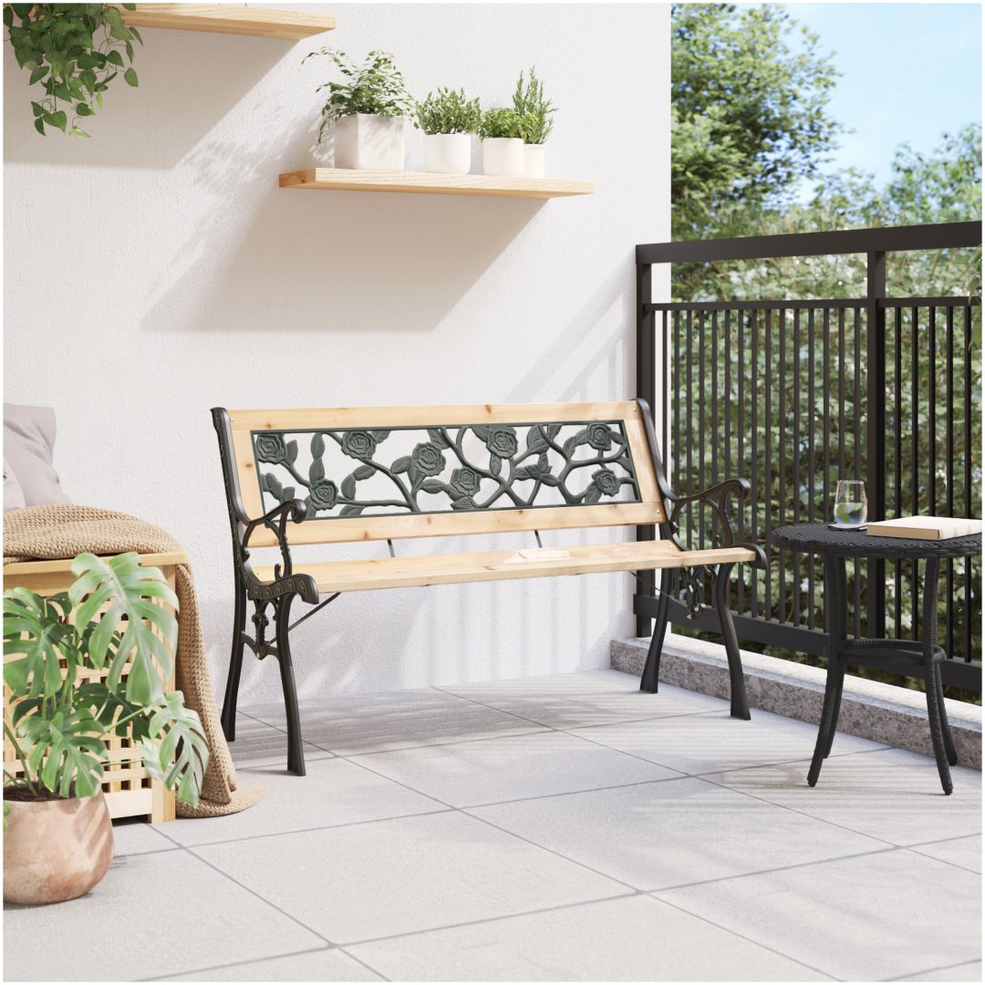Trädgårdssoffa med rosmönstrat ryggstöd trä vidaXL 116 cm – bild 3