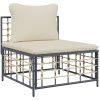 Trädgårdssoffa mittendel med beige dyna konstrotting vidaXL – miniatyr 2