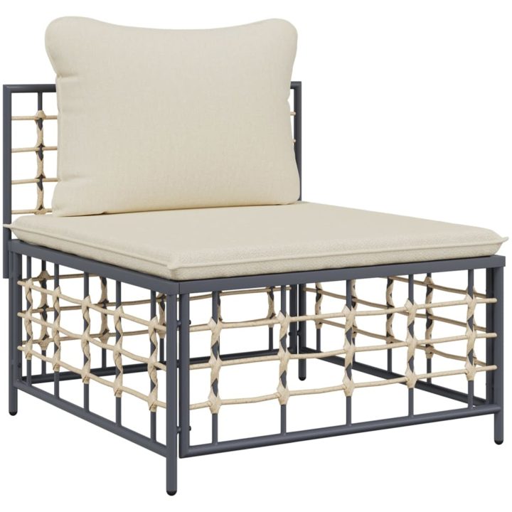 Trädgårdssoffa mittendel med beige dyna konstrotting vidaXL – bild 2