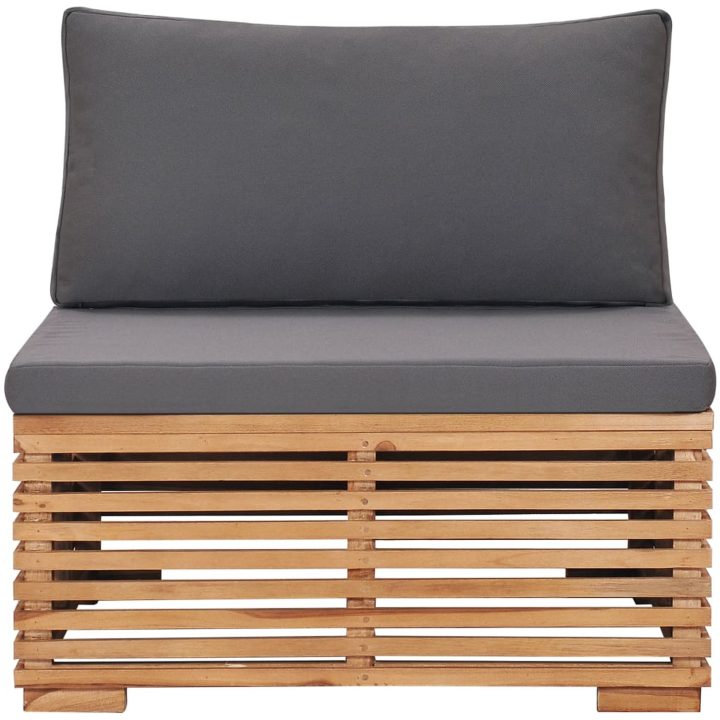 Trädgårdssoffa mittensektion med grå dyna massiv teak vidaXL – bild 2