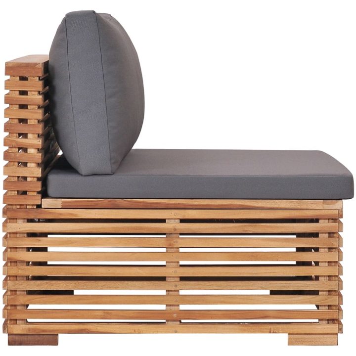 Trädgårdssoffa mittensektion med grå dyna massiv teak vidaXL – bild 3