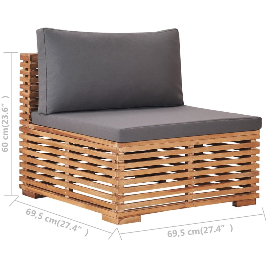 Trädgårdssoffa mittensektion med grå dyna massiv teak vidaXL – bild 7