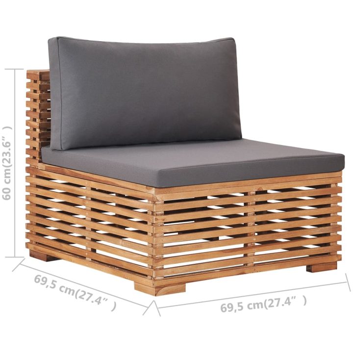 Trädgårdssoffa mittensektion med grå dyna massiv teak vidaXL – bild 7
