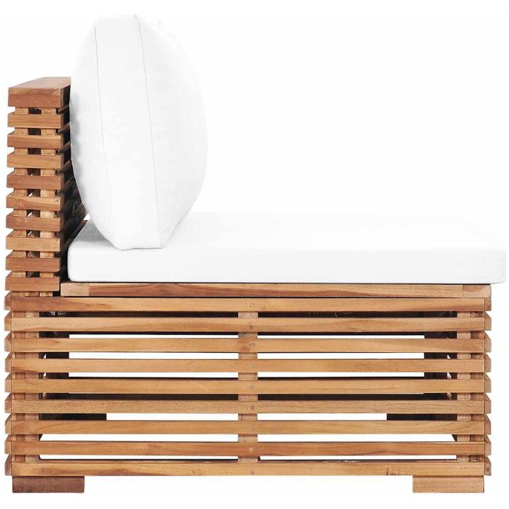 Trädgårdssoffa mittensektion med gräddvit dyna massiv teak vidaXL – bild 4