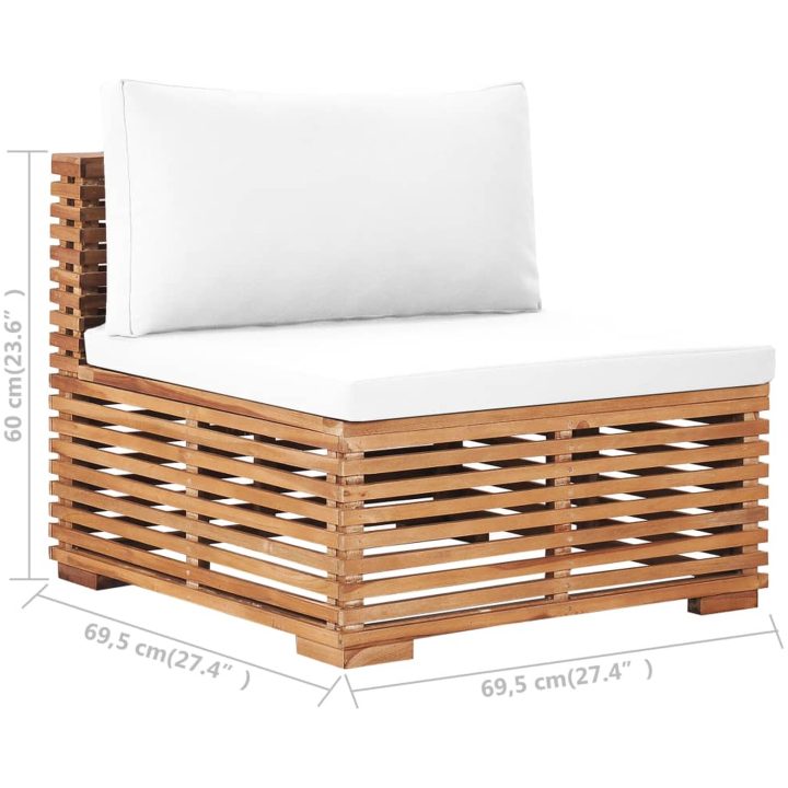 Trädgårdssoffa mittensektion med gräddvit dyna massiv teak vidaXL – bild 7