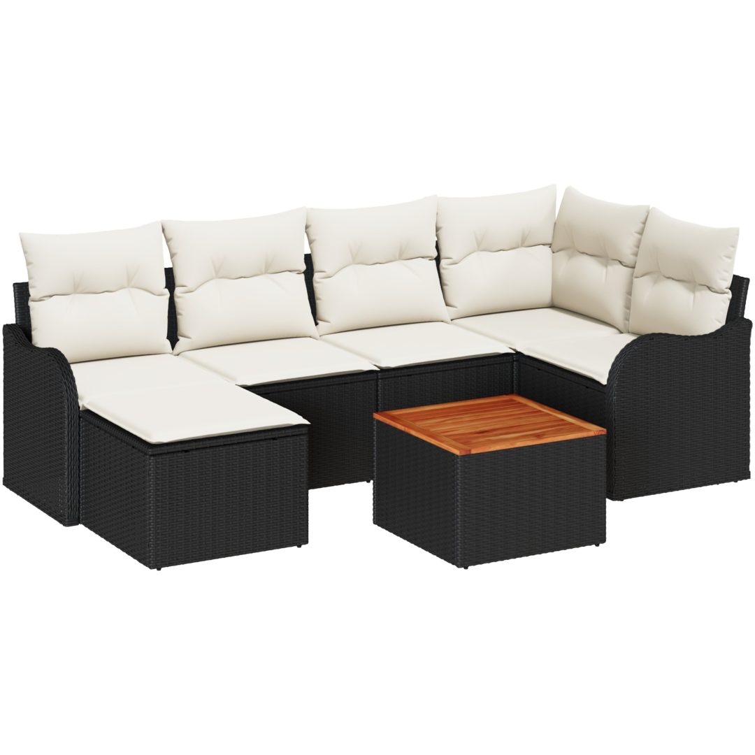 Trädgårdssoffa Set 7 pcs Svart, vit Rotting & Tyg vidaXL Stor – bild 2