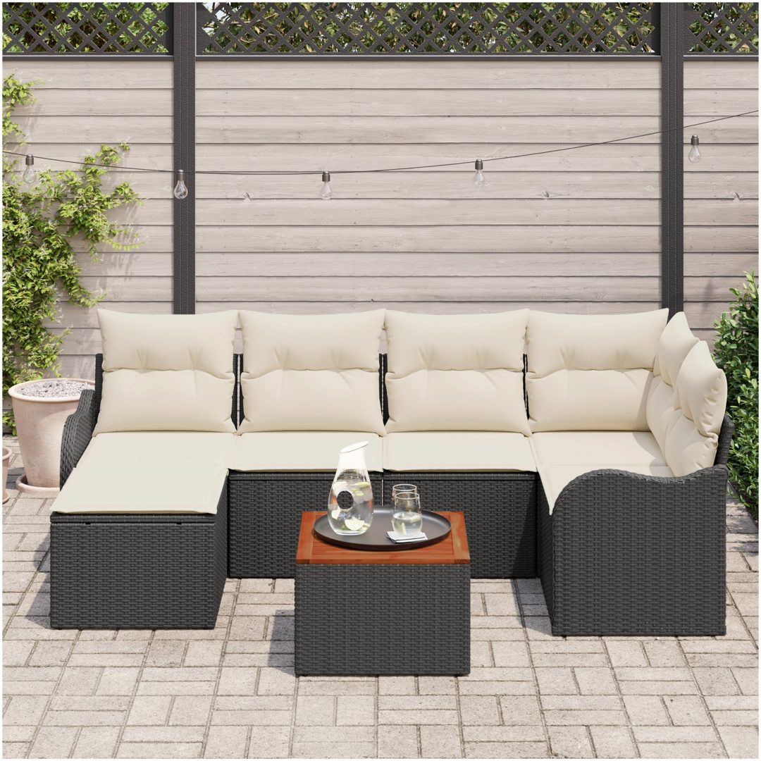 Trädgårdssoffa Set 7 pcs Svart, vit Rotting & Tyg vidaXL Stor – bild 3