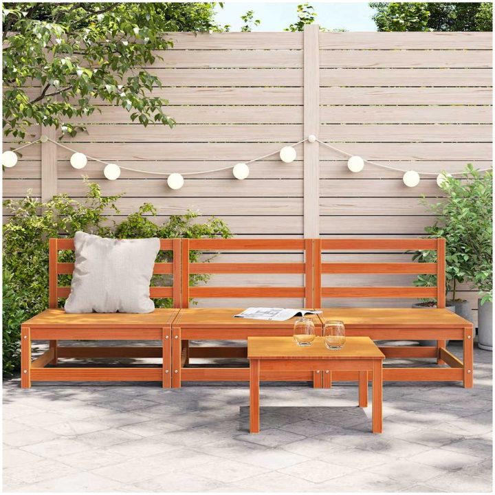 Trädgårdssoffa utan armstöd 3 st vaxbrun 70x70x67cm massiv furu vidaXL – bild 3