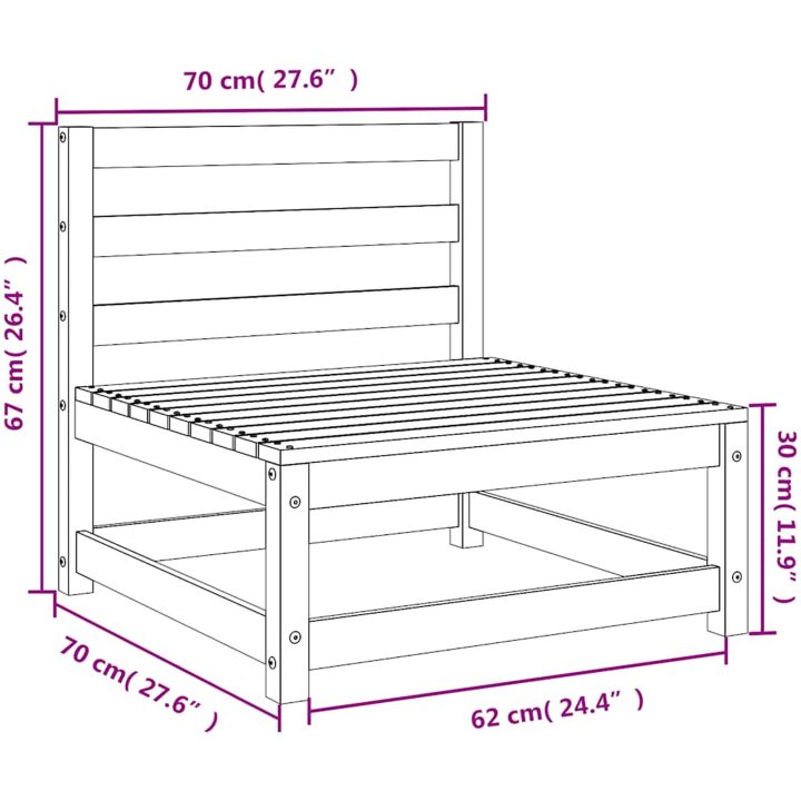 Trädgårdssoffa utan armstöd vit 70x70x67 cm massiv furu vidaXL – bild 7