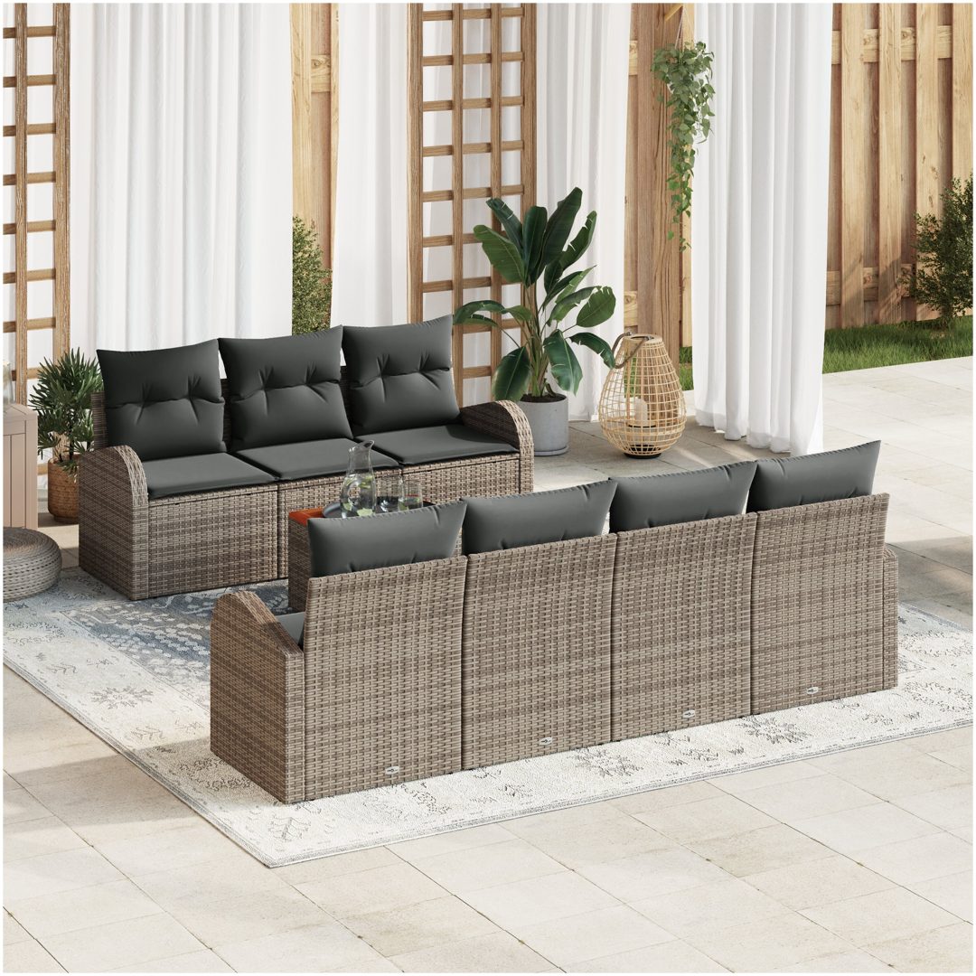 Trädgårdssoffan 8 pcs Grå Poly Rattan, stål vidaXL Stor