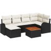 Trädgårdssoffgrupp 7 pcs Svart, vit Polyrattan, trä vidaXL Stort – miniatyr 2