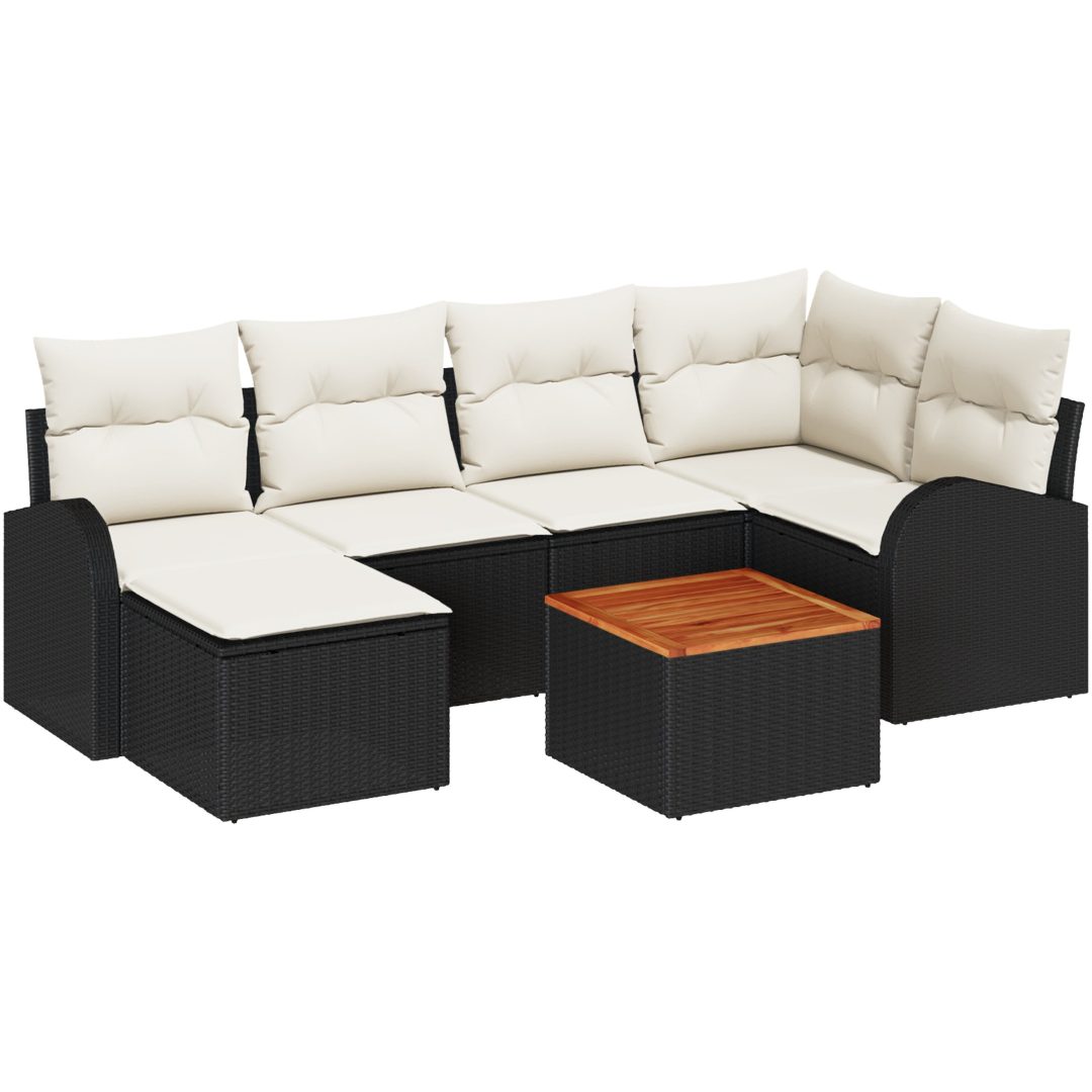 Trädgårdssoffgrupp 7 pcs Svart, vit Polyrattan, trä vidaXL Stort – bild 2