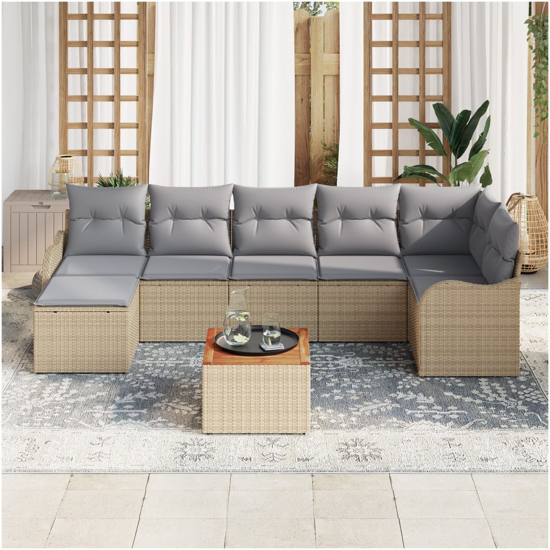 Trädgårdssoffgrupp 8 pcs Beige, ljusgrå Rotting vidaXL Stor – bild 3