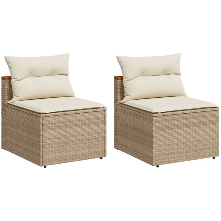 Trädgårdssoffor utan armstöd med dynor 2 st beige konstrotting vidaXL – bild 2