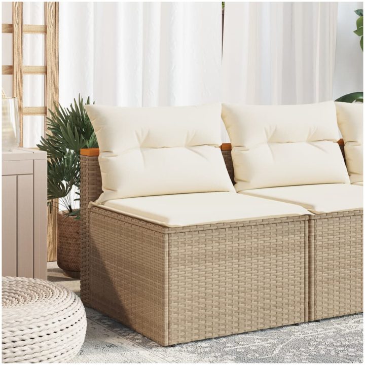 Trädgårdssoffor utan armstöd med dynor 2 st beige konstrotting vidaXL – bild 3