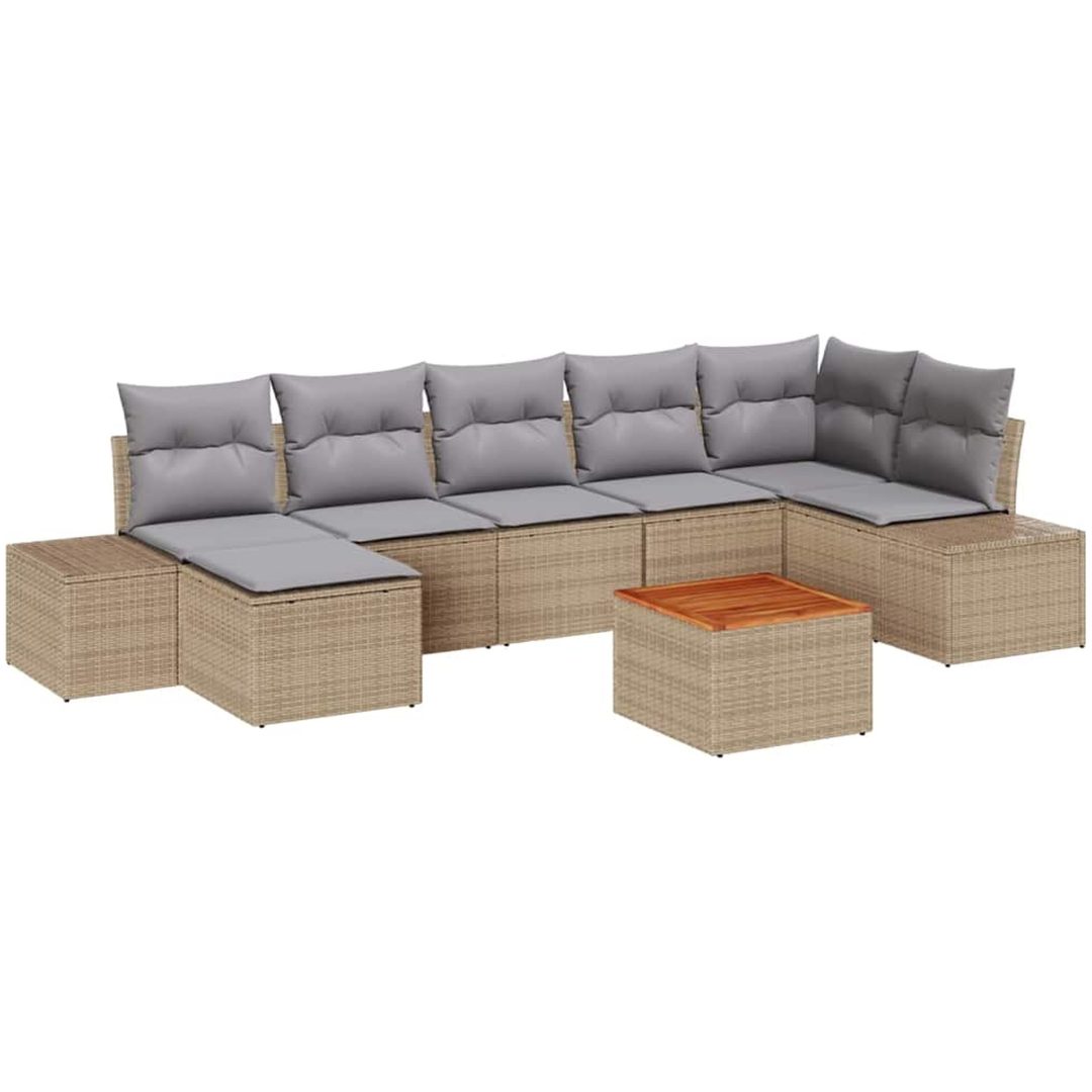 Trädgårdssoffs-set 8 pcs Beige, ljusgrå Poly rattan, polyester vidaXL 55 x 55 x 37 cm – bild 2