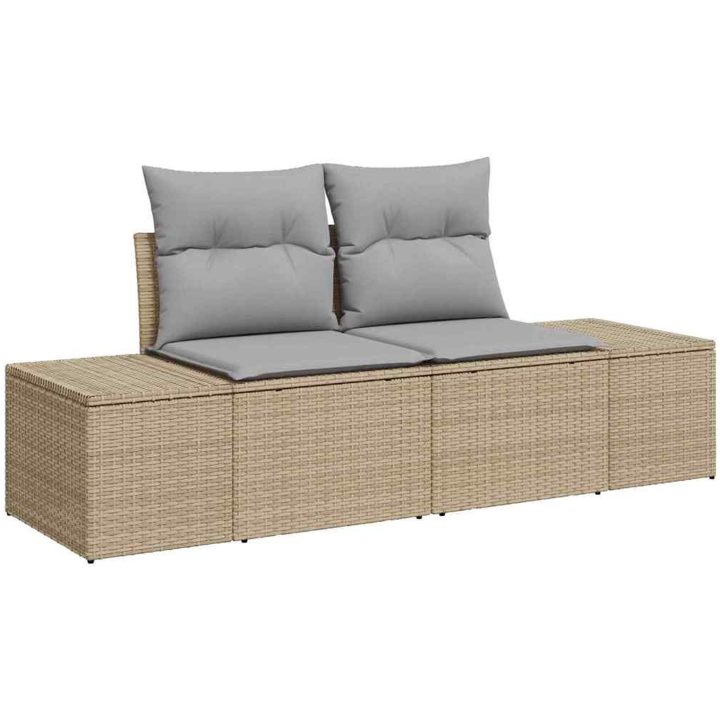 Trädgårdssoffs-set 8 pcs Beige, ljusgrå Poly rattan, polyester vidaXL 55 x 55 x 37 cm – bild 4