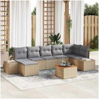 Trädgårdssoffs-set 8 pcs Beige, ljusgrå Poly rattan, polyester vidaXL