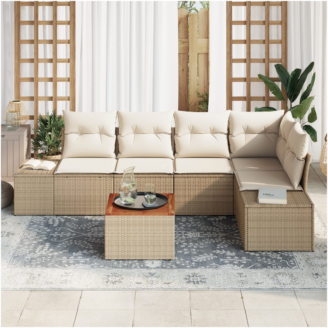 Trädgårdssoffset 6 pcs Beige och vit Vikta, tyg vidaXL 55 x 55 x 37 cm – bild 3